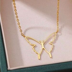 Gold Plated Stainless Steel Butterfly Charm Necklace